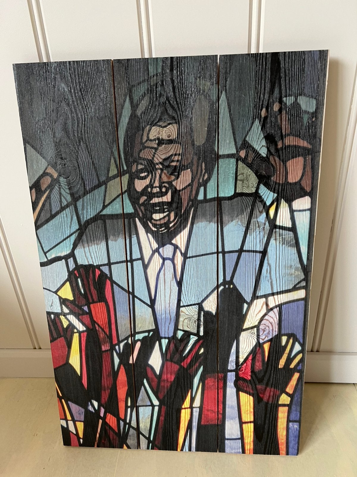 Nelson Mandela op hout voor buiten en binnen, Ophalen, Minder dan 50 cm, Schilderij, 50 tot 75 cm