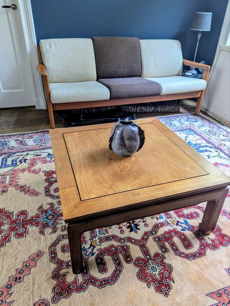 Chinese Oosterse koloniale teak koffietafel salontafel, Ophalen, Gebruikt, 50 tot 100 cm, Koloniaal