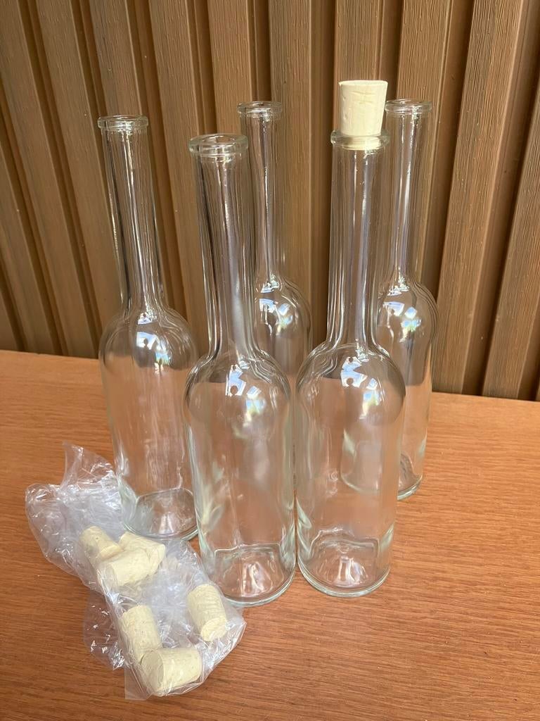 5 glazen flesjes met lange hals, 200 ml inhoud, Ophalen of Verzenden, Nieuw