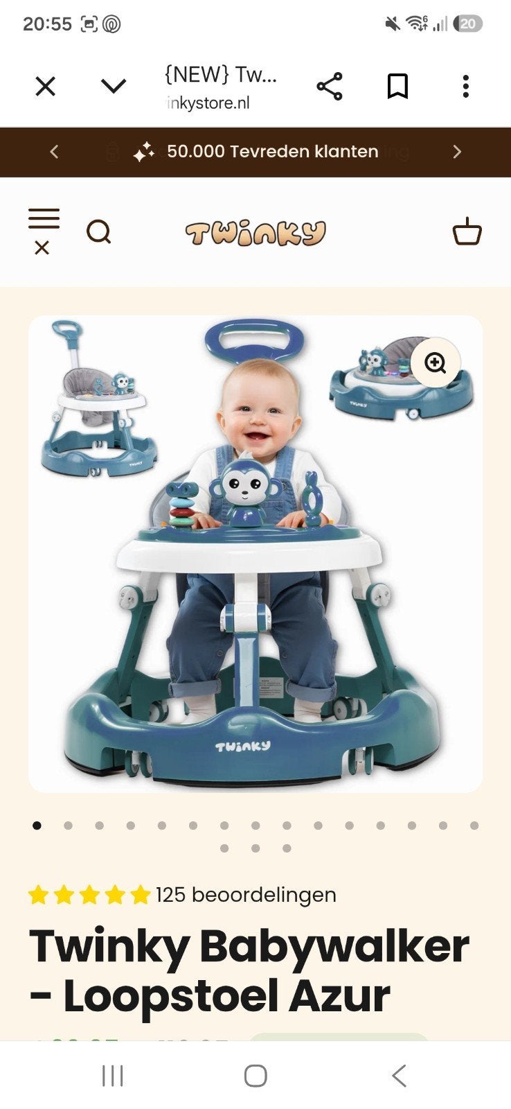 Twinky Babywalker - Loopstoel Azur, Ophalen, Zo goed als nieuw