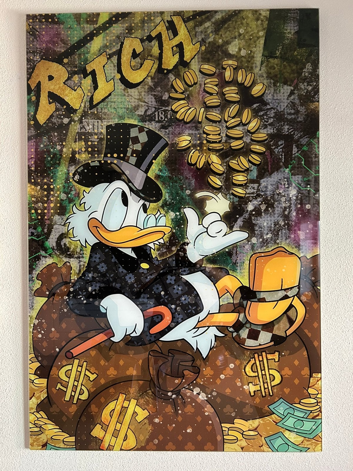 Dagobert duck glasschilderij, Antiek en Kunst, Kunst | Schilderijen | Modern, Ophalen, Glas, Stripfiguren/cartoons