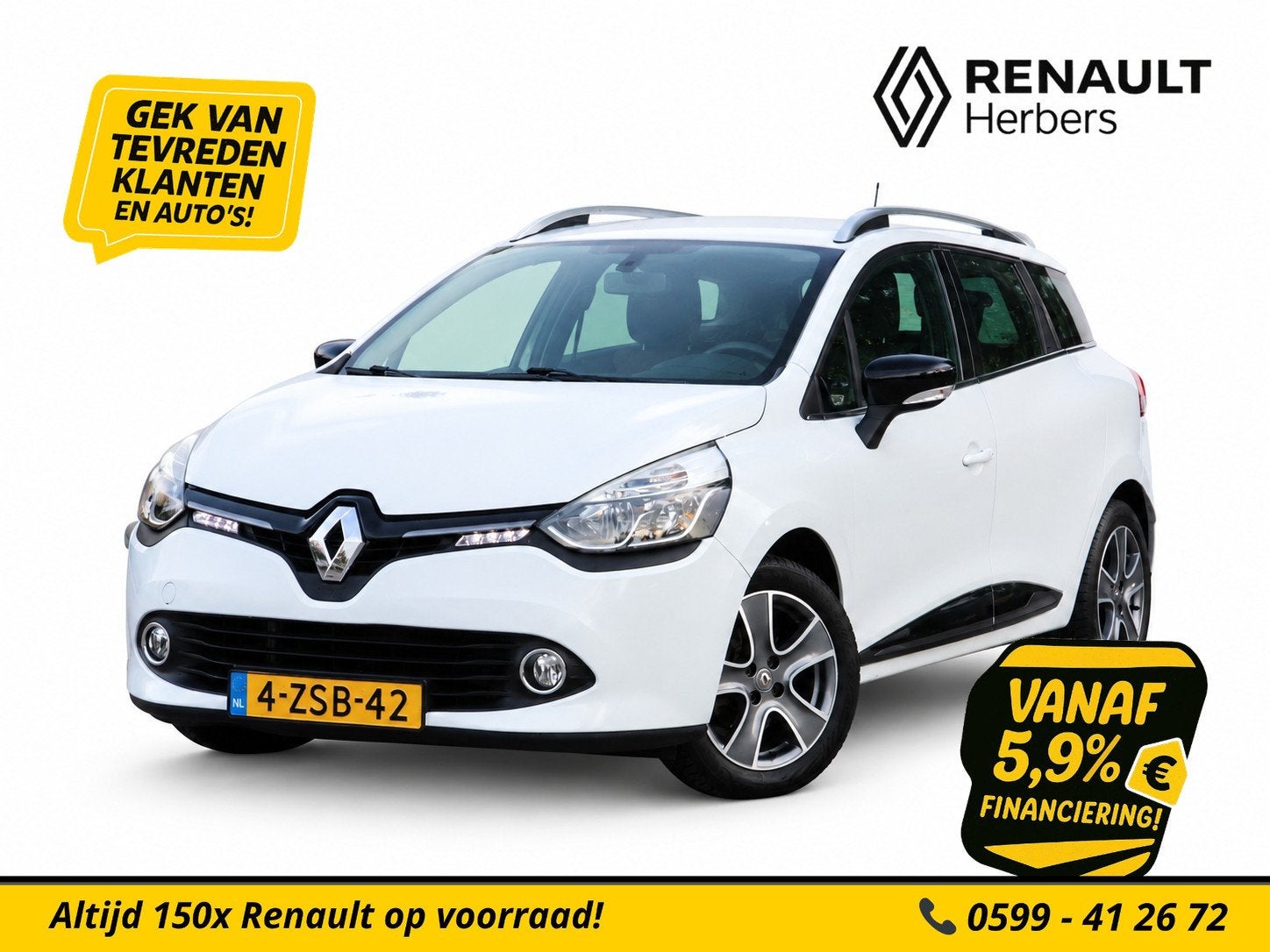 Renault Clio Estate 0.9 TCe Night&Day NAVI / TREKHAAK / PDC, Voorwielaandrijving, Wit, Origineel Nederlands, Handgeschakeld