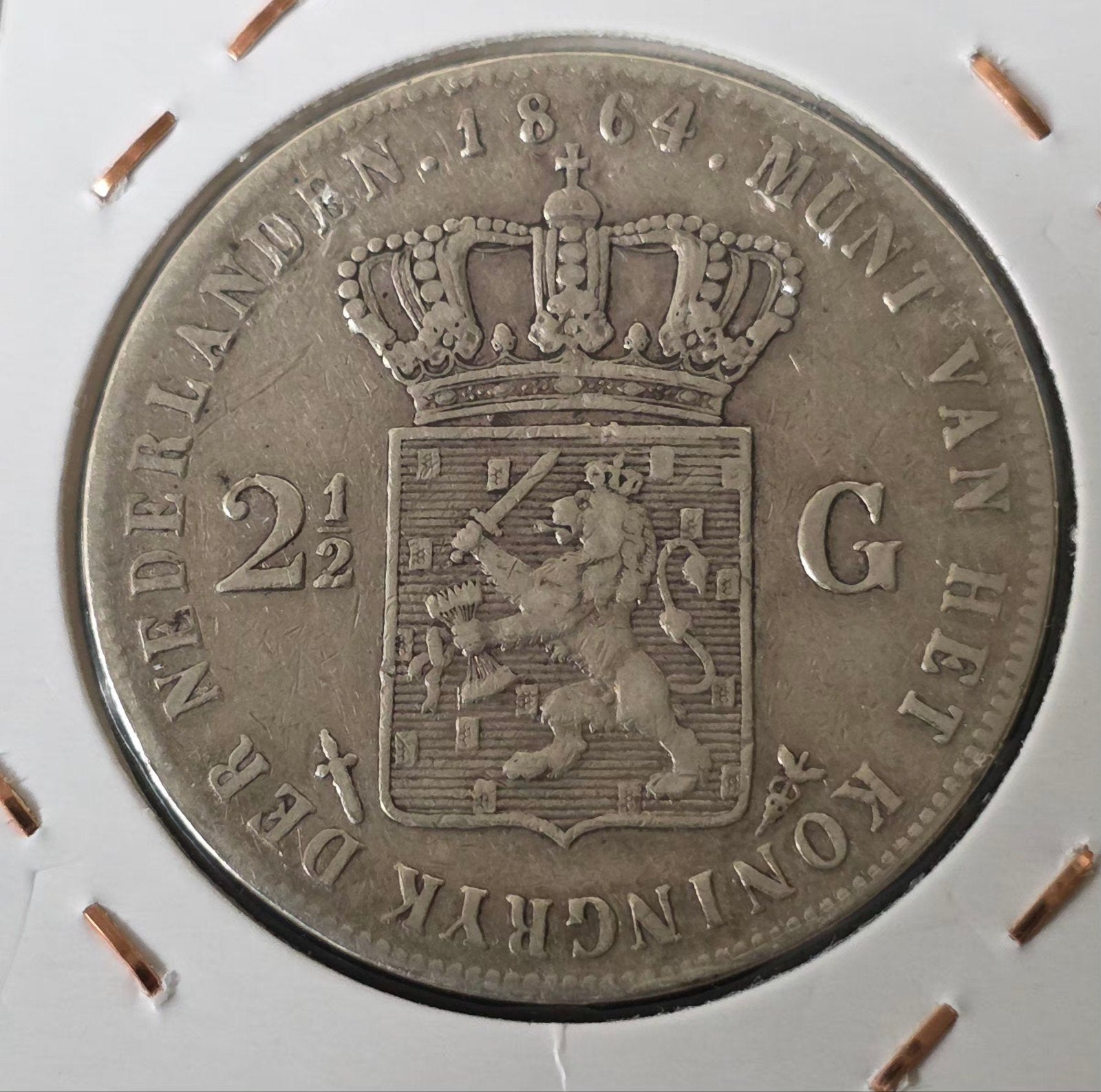 Rijksdaalder 1864 Nederland, Koning Willem III, Verzenden, Zilver, Losse munt