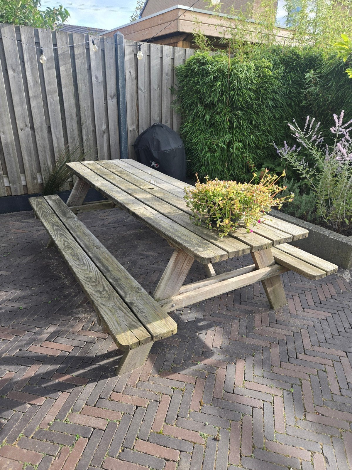 Picknicktafel 2,40 breed x 0,75 hoog, Ophalen, Gebruikt, Rechthoekig, Hout