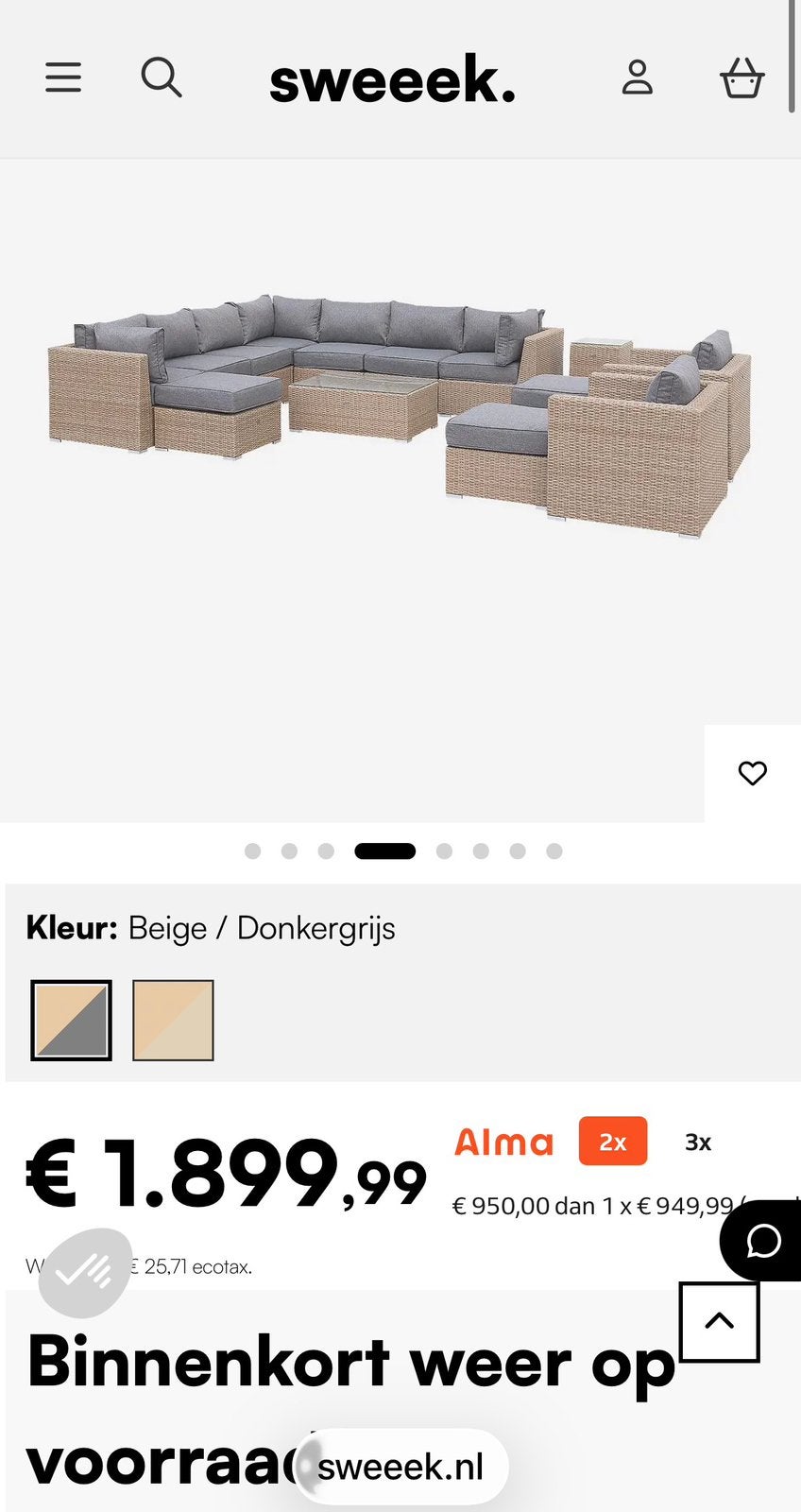 Loungeset compleet en  ZGAN, Tuin en Terras, Ophalen, Kunststof, Meer dan 8 zitplaatsen, Zo goed als nieuw