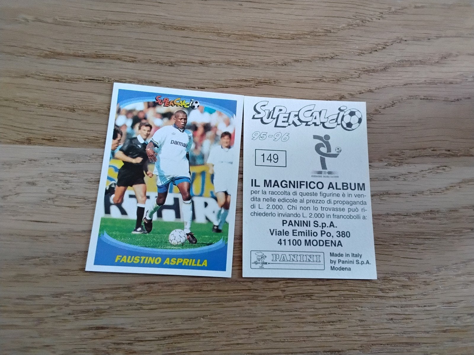 Panini Super Calcio 95-96 Fausto Asprilla Sticker 149, Ophalen of Verzenden, Zo goed als nieuw, Buitenlandse clubs, Poster, Plaatje of Sticker