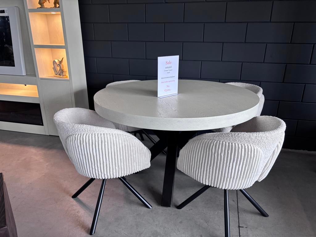 Ronde crème eettafel - SALE ! 130 cm, Ophalen, 100 tot 150 cm, Rond, Zo goed als nieuw
