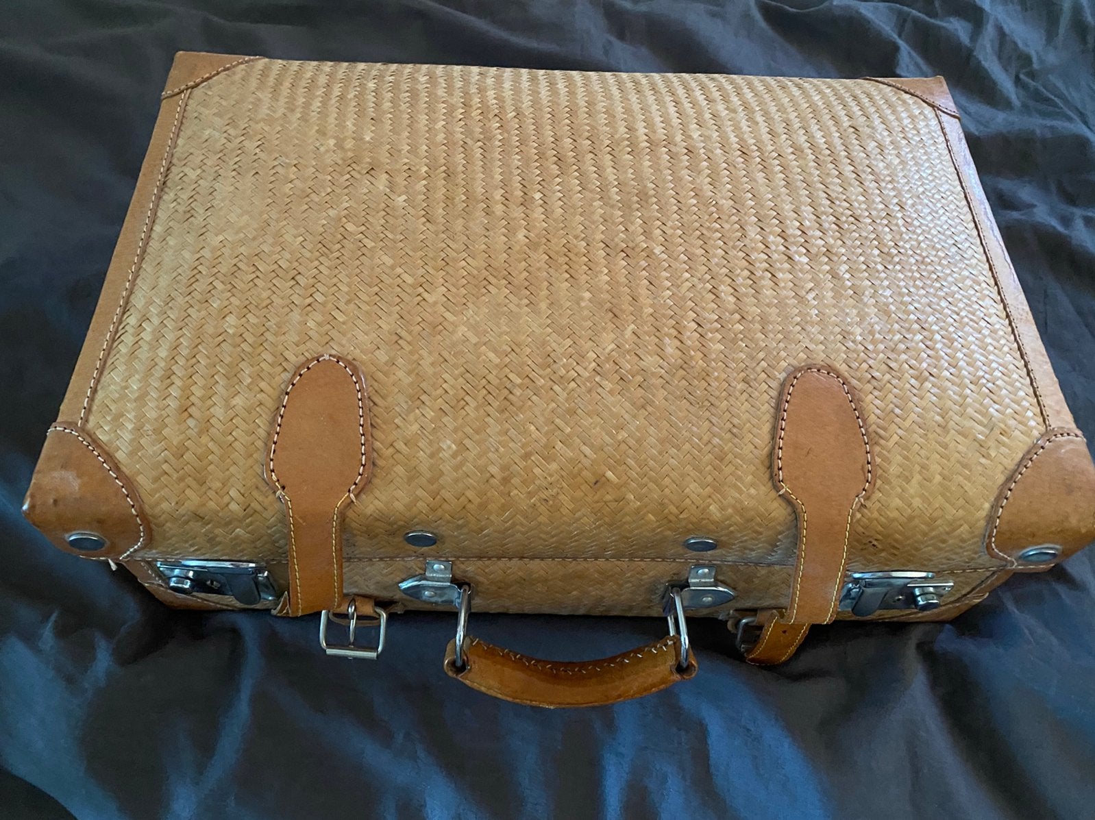 VINTAGE ROTAN KOFFERTJE MET STOFFEN BINNENKANT (46X29X15cm), Overige materialen, Gebruikt, Slot, Minder dan 50 cm