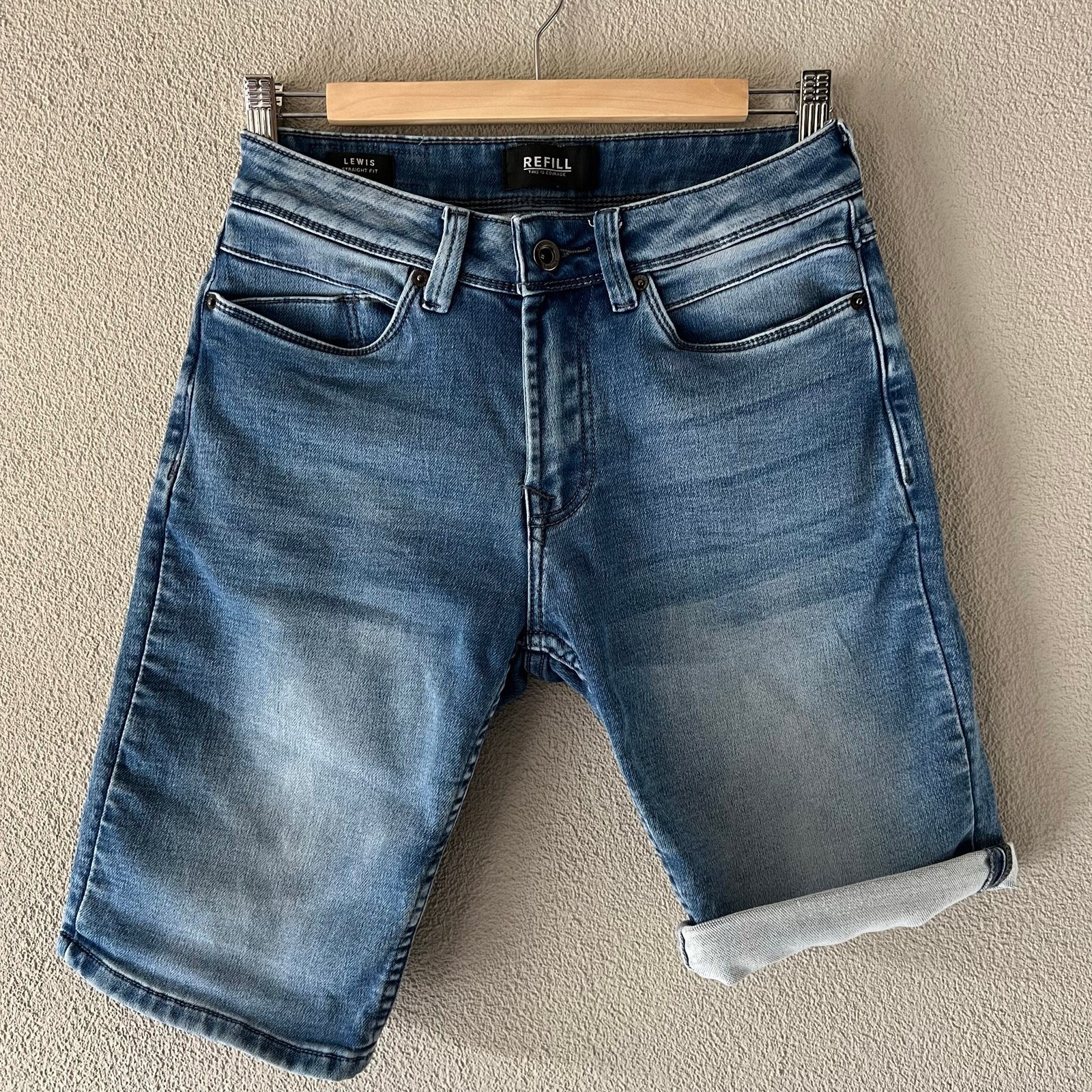 Shoeby Refill Straight Fit Stretch Jeans Short XS, Kleding | Heren, Ophalen of Verzenden, Gedragen, Blauw, Overige jeansmaten
