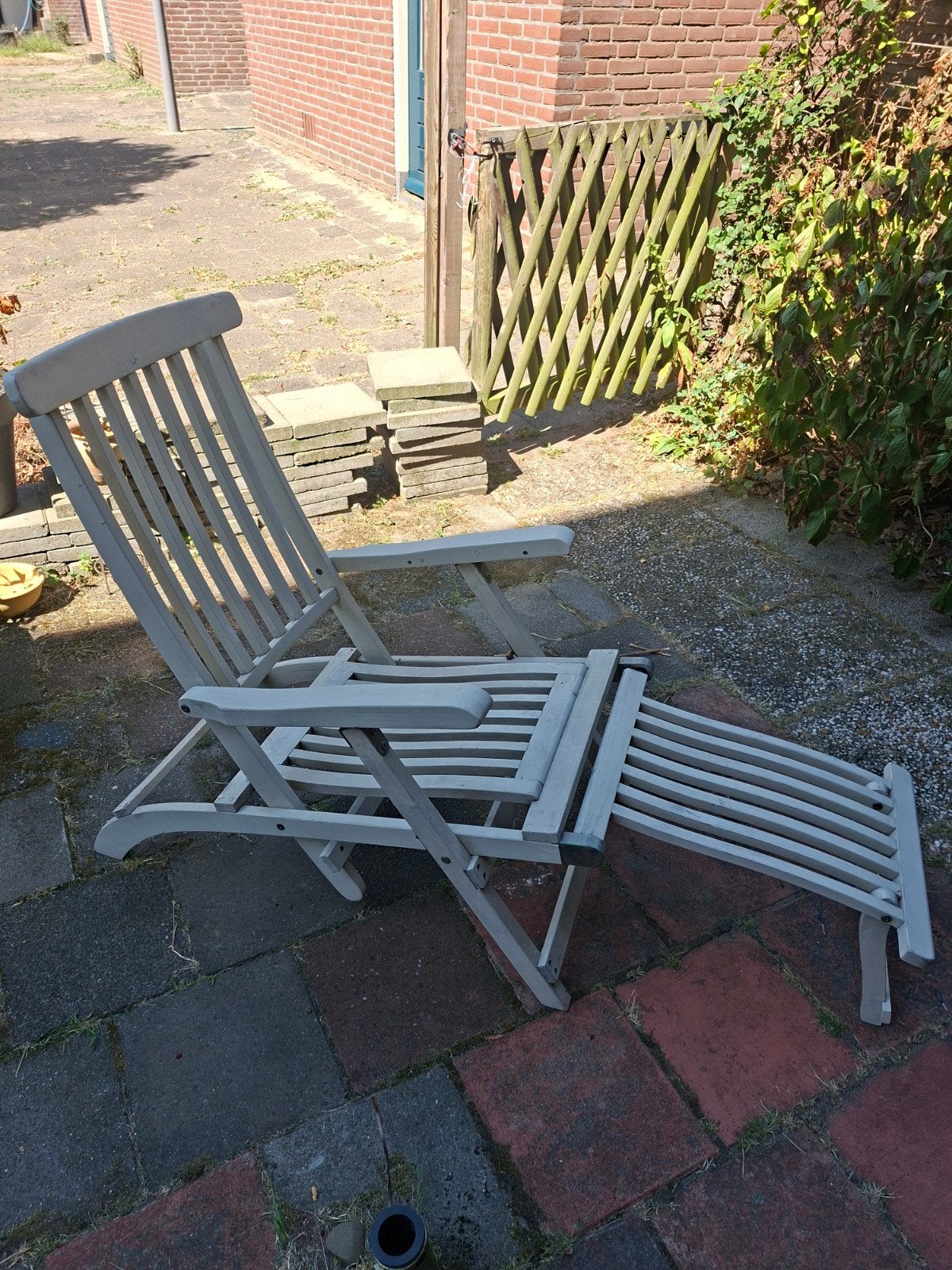 Verstelbare withouten deckchair met voetenbank, Ophalen, Gebruikt, Hout, Verstelbaar