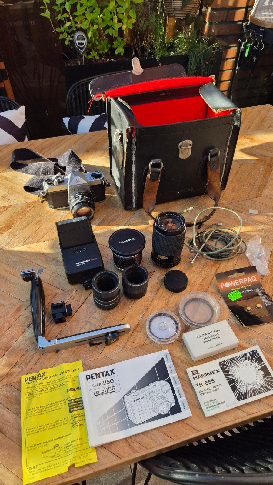 Vintage Pentax camera set met accessoires en tas, Ophalen, Gebruikt, Spiegelreflex, Pentax