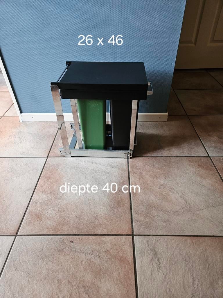 Inbouw afvalemmer 2x 8 liter - uitschuifbaar, Minder dan 10 liter, Ophalen of Verzenden, Gebruikt, Metaal