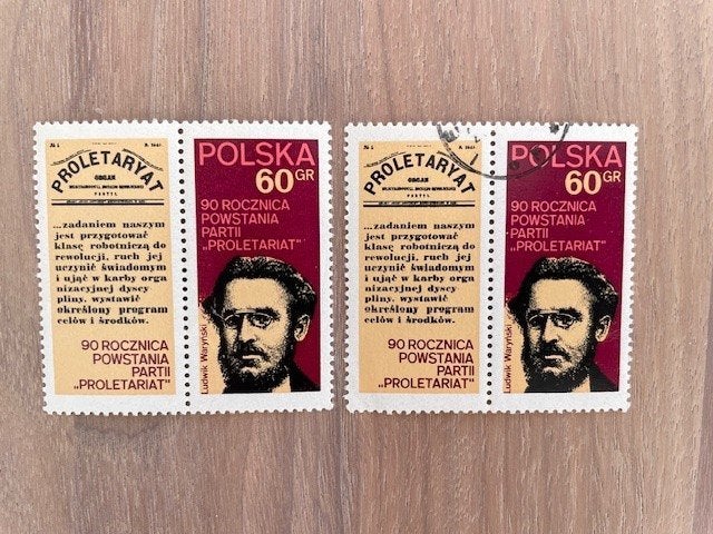 2x 90 jaar Proletariat 1972 -  Ludwik Warynski 1856 - 1889, Ophalen of Verzenden, Polen, Gestempeld