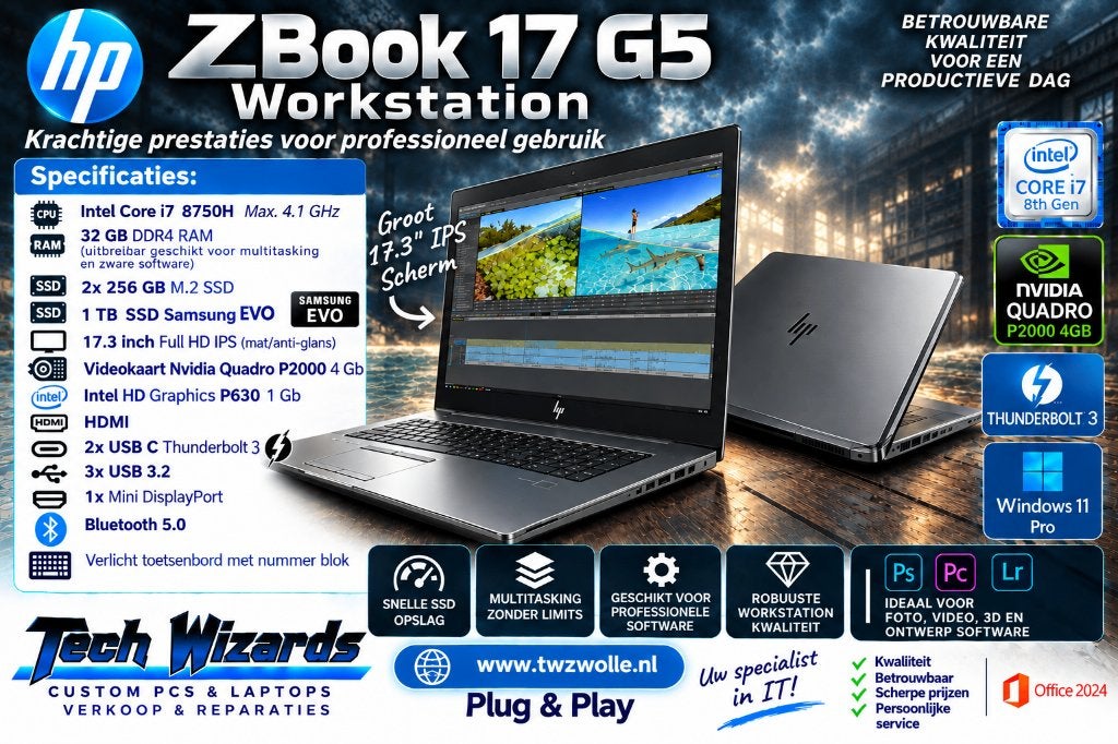ZGAN Hi Tech HP Zbook 17 G5+32GB+2x M2 SSD+1 Tb SSD+Garantie, Computers en Software, Met videokaart, 1.5 Tb, Intel® Core™ i7 