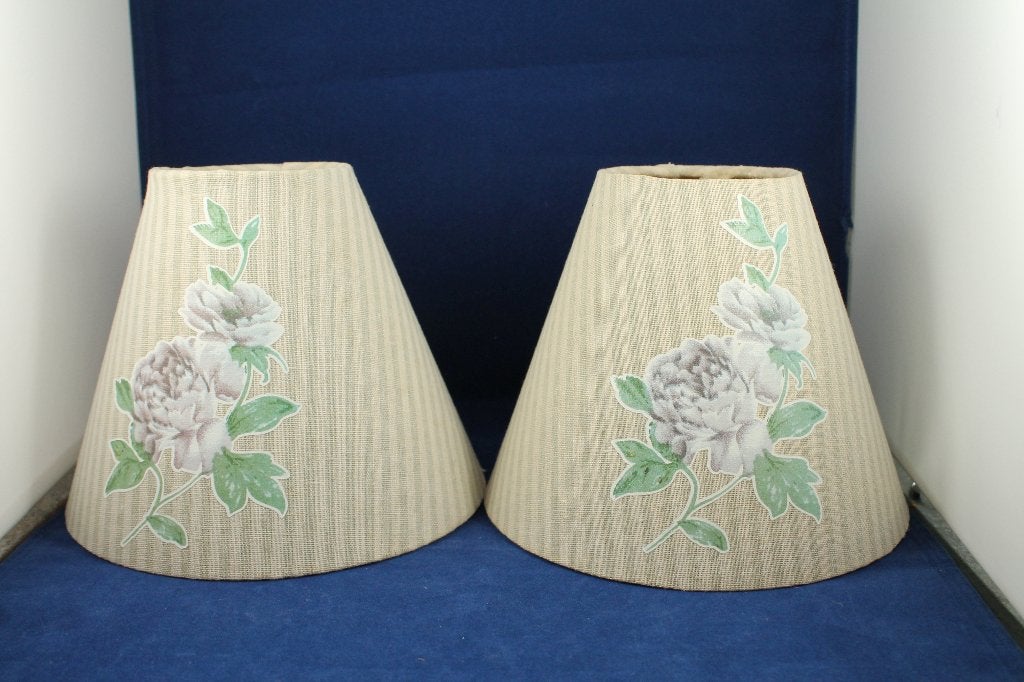 2 x vintage lampenkap stof, bruin gestreept met bloemen. 6C8, Tweedehands verkoop, Tweedehands verkoop, Gebruikt, Bruin