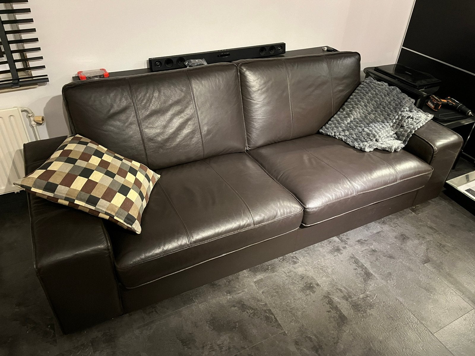 IKEA KIVIK 3-zits leren bank – zwart, Huis en Inrichting, Ophalen of Verzenden, Zo goed als nieuw, Leer
