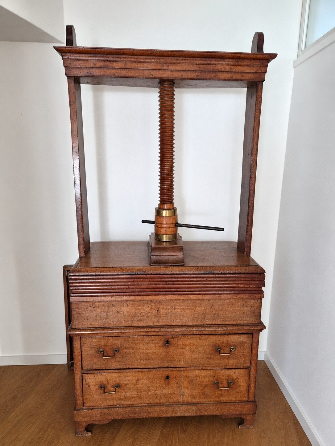 Antieke Eikenhouten Linnenpers met Ladenkast, 19e Eeuw, Antiek en Kunst, Ophalen