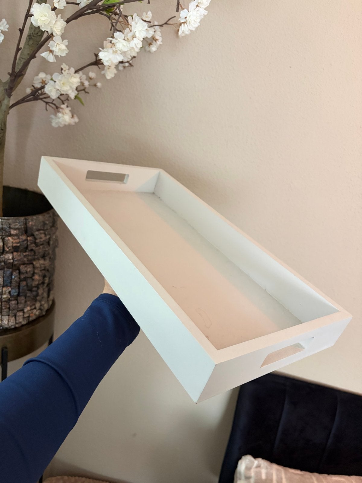 Langwerpig crème dienblad - Luxe serveerblad, Huis en Inrichting, Gebruikt, Ophalen of Verzenden, Dienblad, Met handvatten