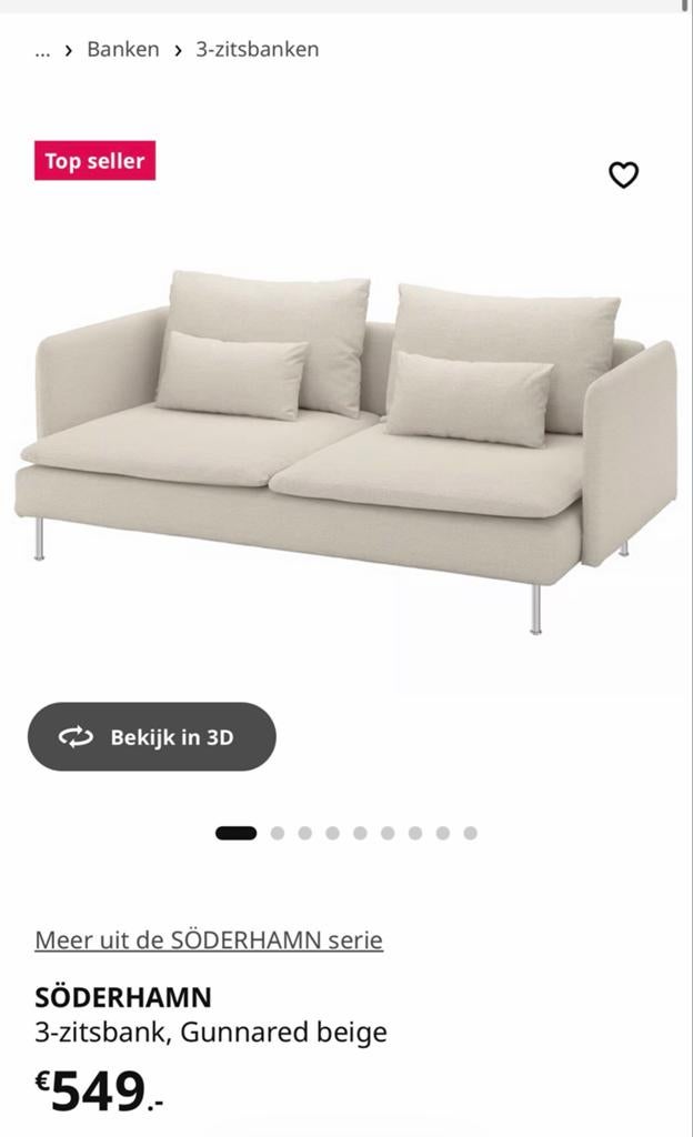 IKEA SÖDERHAMN 3-zitsbank, Huis en Inrichting, Banken | Sofa's en Chaises Longues, Ophalen, 150 tot 200 cm, Driepersoons, Zo goed als nieuw