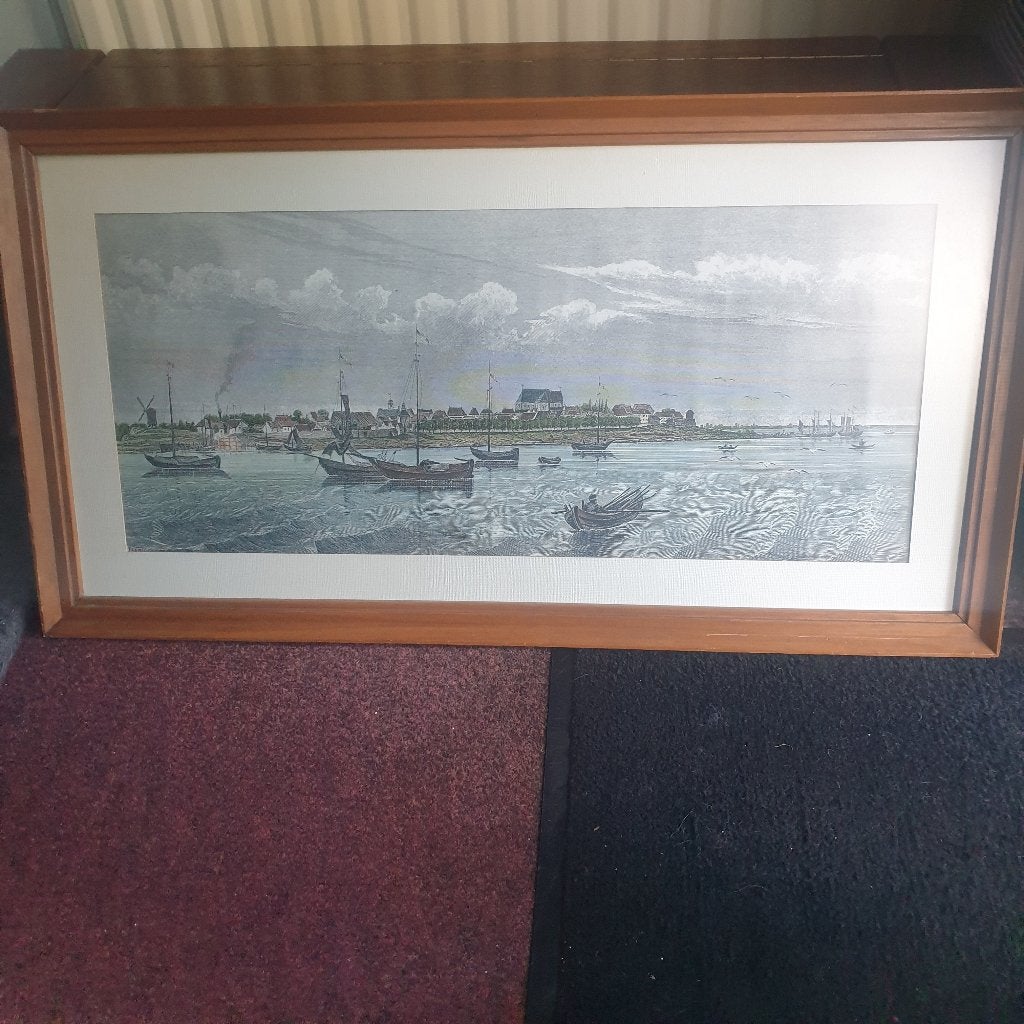 Harderwijk ingekleurde gravure, Handgekleurd, 46 cm, Stadsgezicht, Ophalen of Verzenden