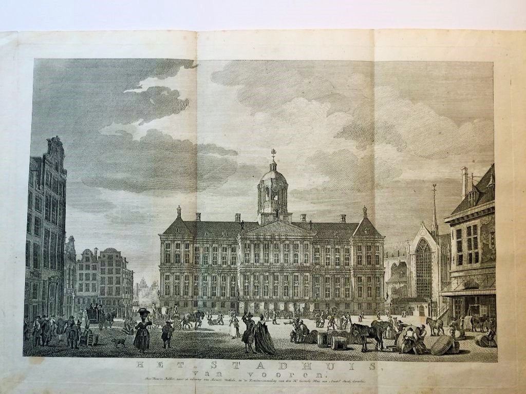 Amsterdam, Paleis op de Dam, 1760, Ets, Stadsgezicht, 27 cm, Ophalen of Verzenden