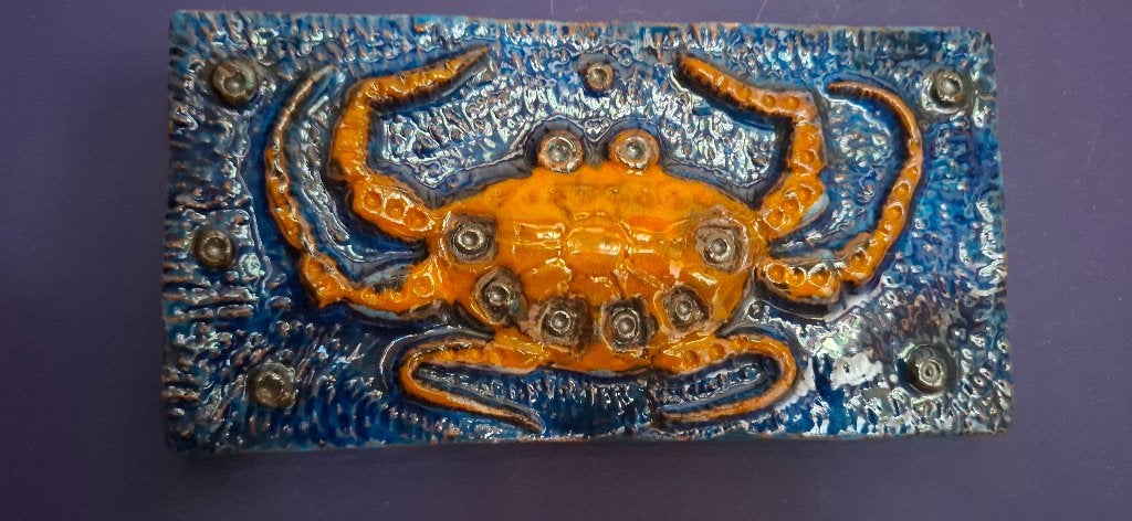 Keramische reliëftegel - kunsttegel - wandobject - krab, Ophalen of Verzenden