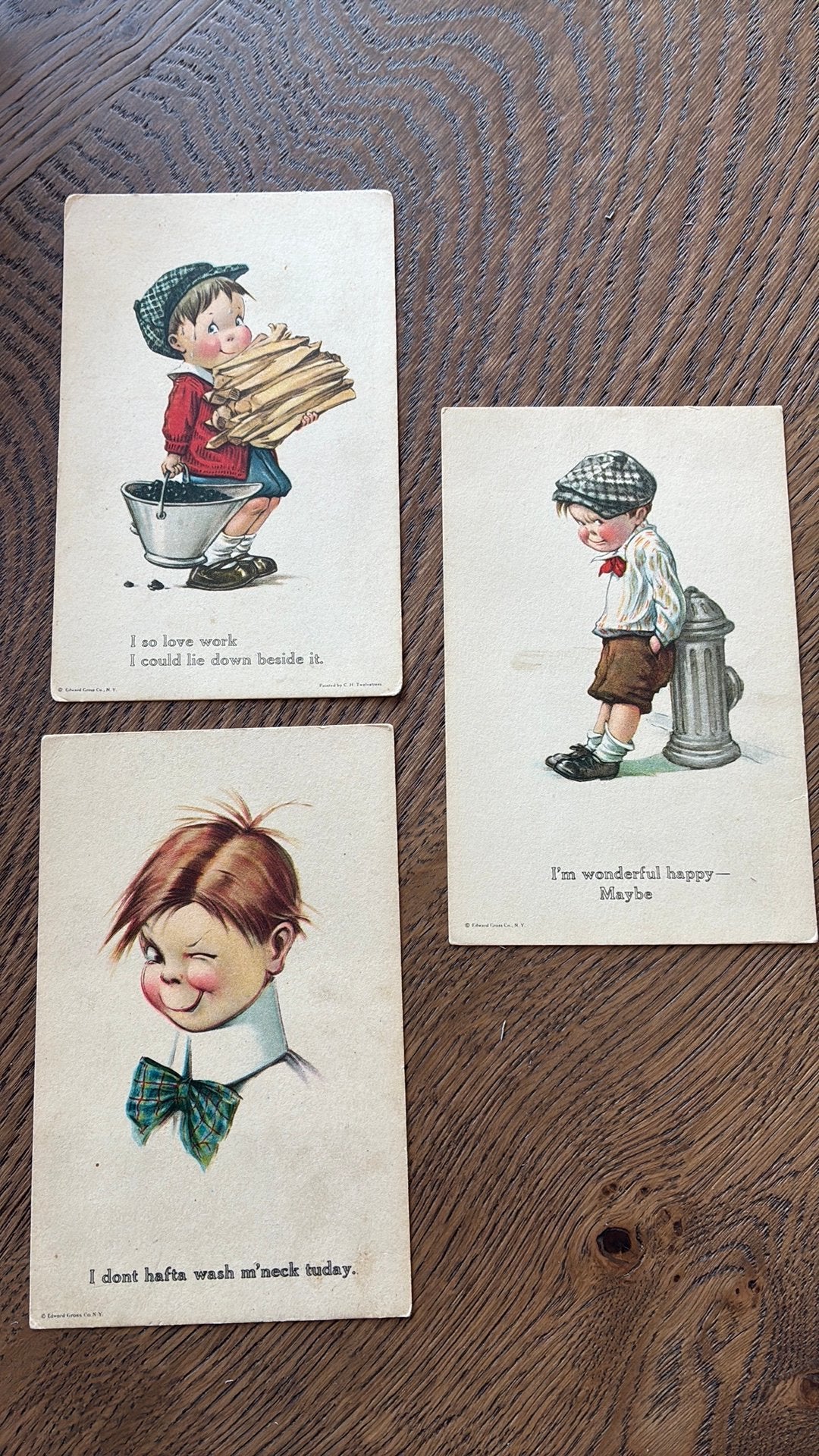 3 leuke kinderkaarten. Ondeugend kijkend jochie., Verzamelen, Ansichtkaarten | Themakaarten, Ophalen of Verzenden, Voor 1920