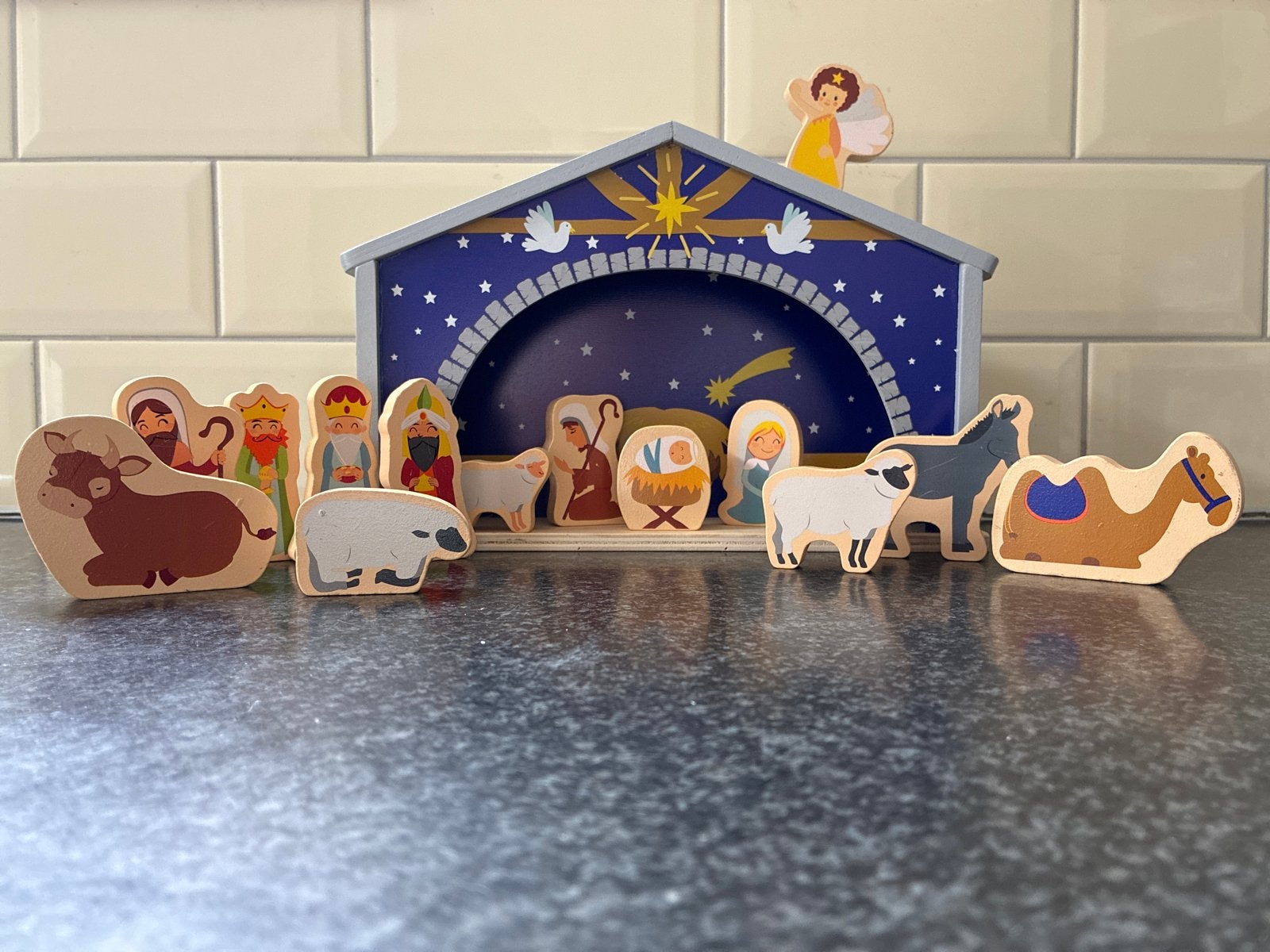 Houten Kerststal Speelset - 15-delig, Ophalen of Verzenden, Gebruikt, Overige typen