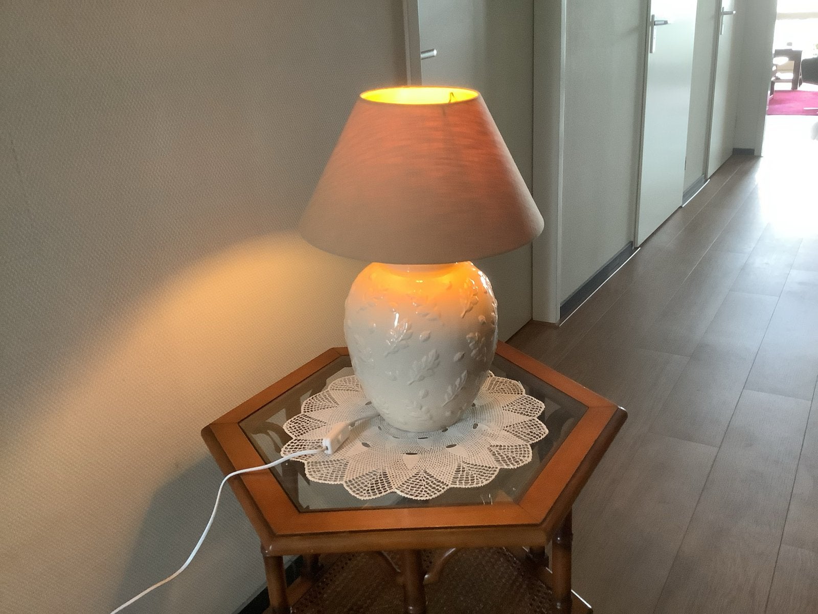 Brocante Schemerlamp Laura Ashley met Nieuw Snoer en Kap, Wit, Overige merken, Gebruikt, Klassiek