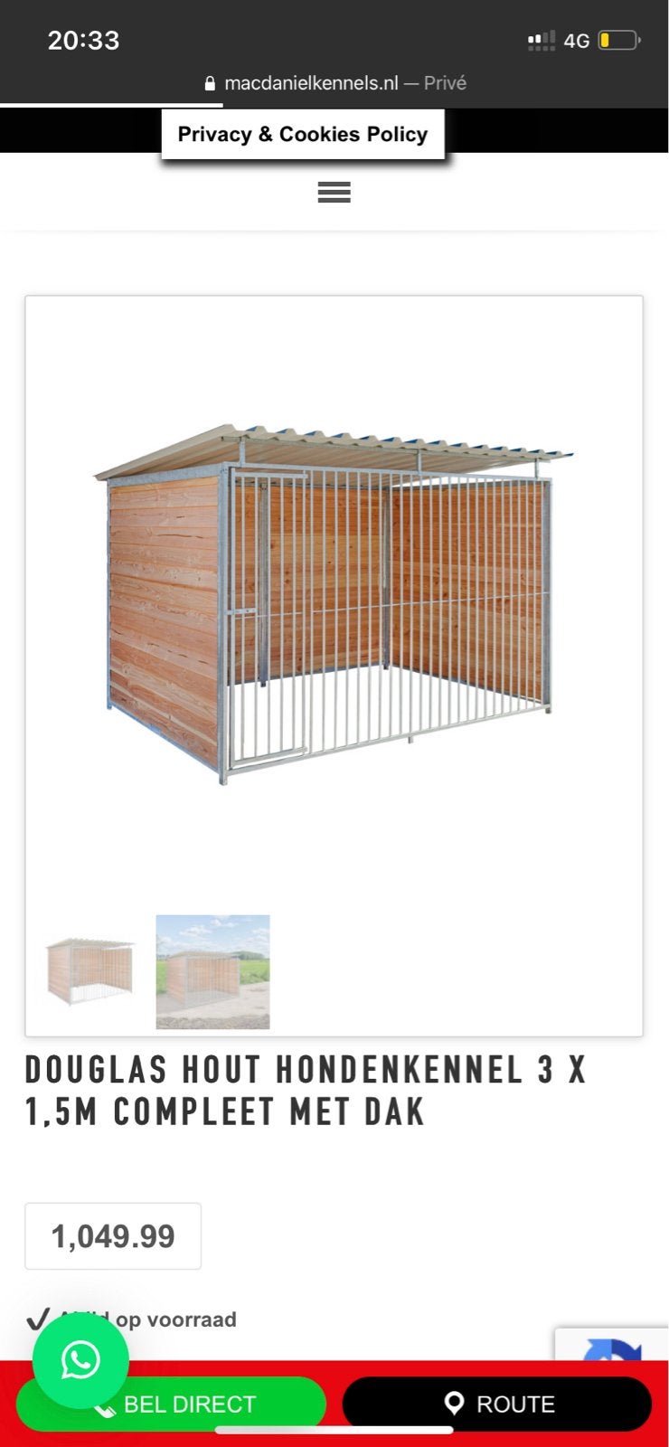 Hondenkennel macdaniel 300 x 150 douglas met grondplaat, Ophalen