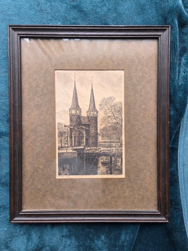 2 prenten van Delft, Gebruikt, Ophalen of Verzenden, Gebouw, Voor 1940