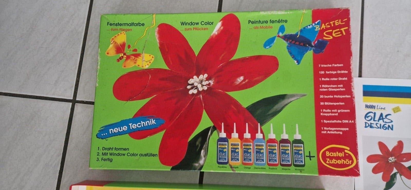Hobby Line Glas Design Knutselset - Bloemen & Vlinders, Meerkleurig, Zo goed als nieuw, Kunststof, Overige merken
