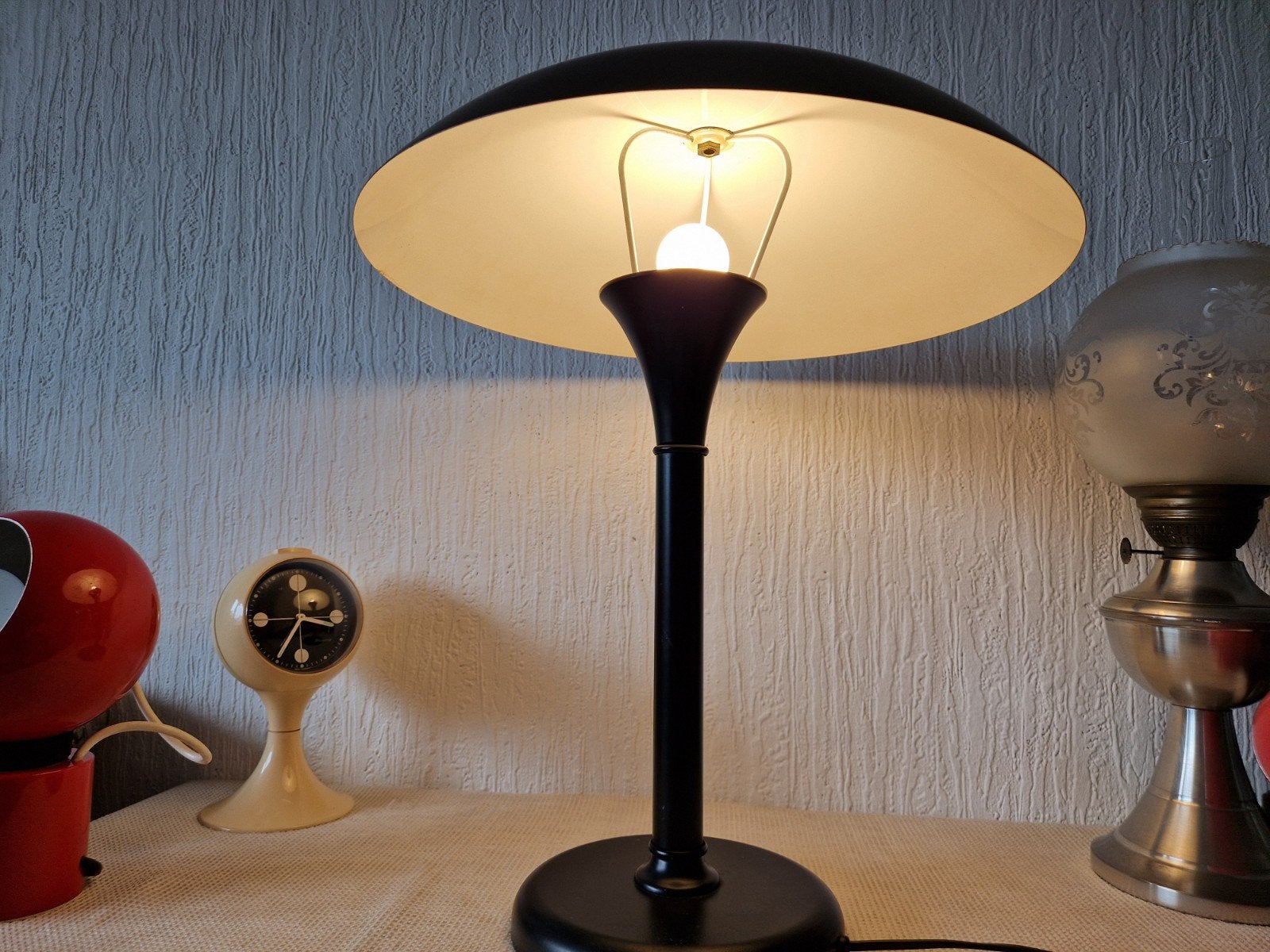 Vintage Mushroom Tafellamp - Zwart Metaal, Ophalen of Verzenden