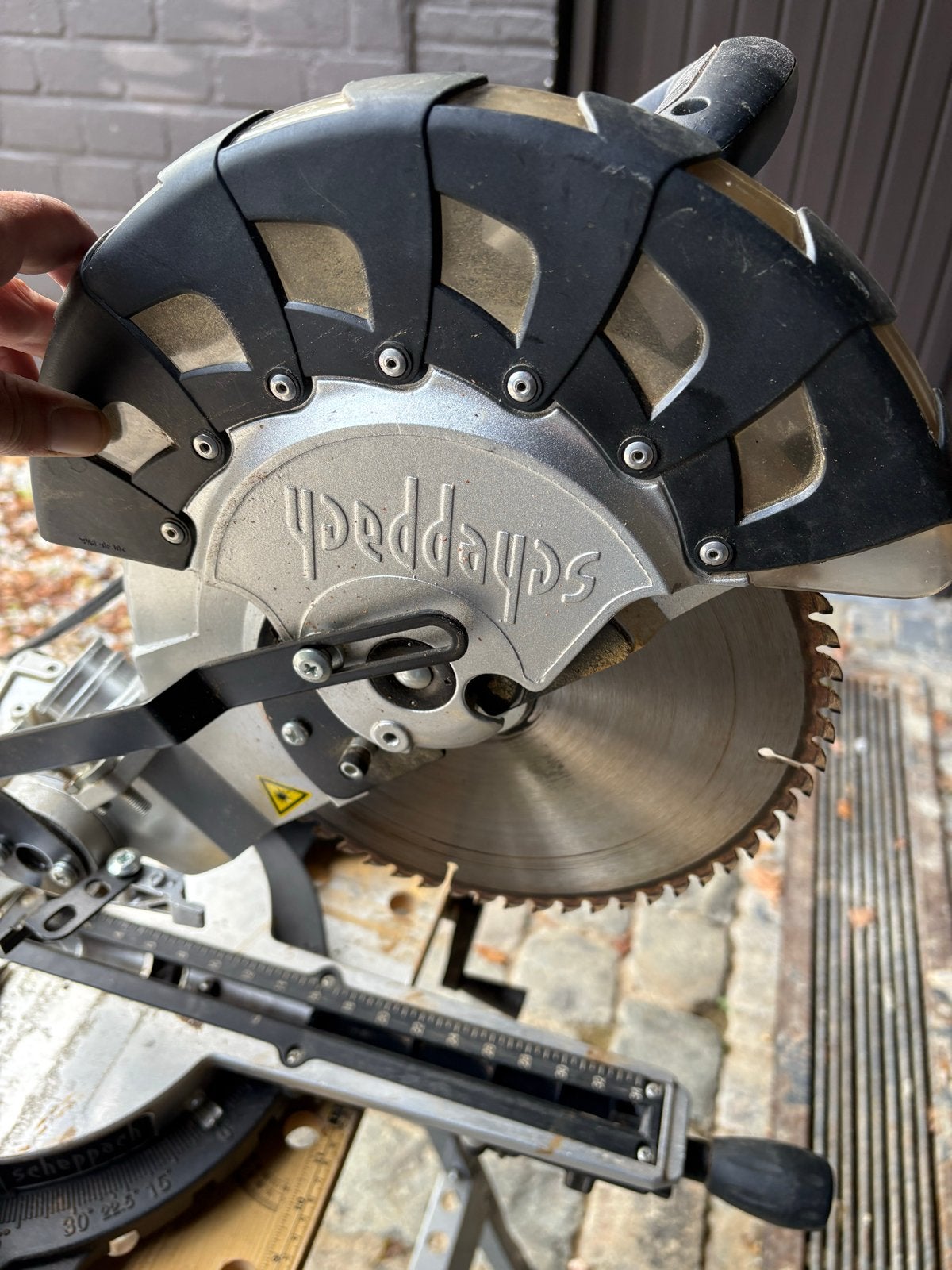 Scheppach Afkortzaag met onderstel, Ophalen, Gebruikt, 70 mm of meer, Afkortzaag