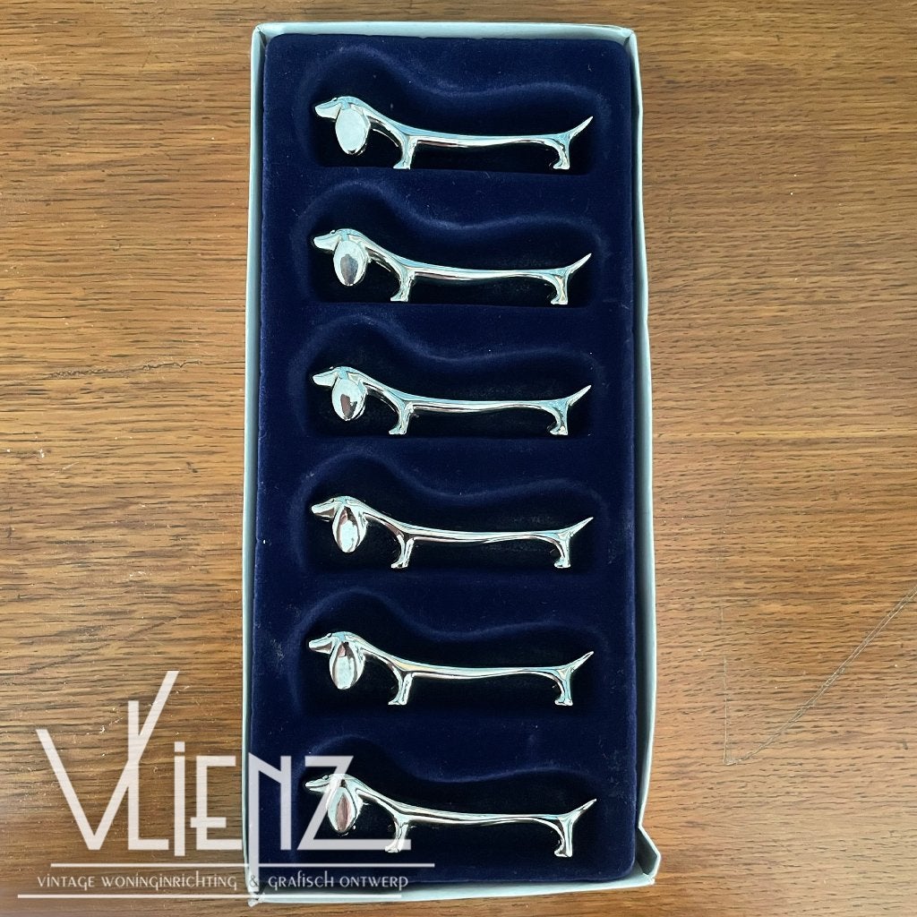 Set vintage messenleggers Teckels in doos, Verzamelen, Retro, Huis en Inrichting, Ophalen of Verzenden