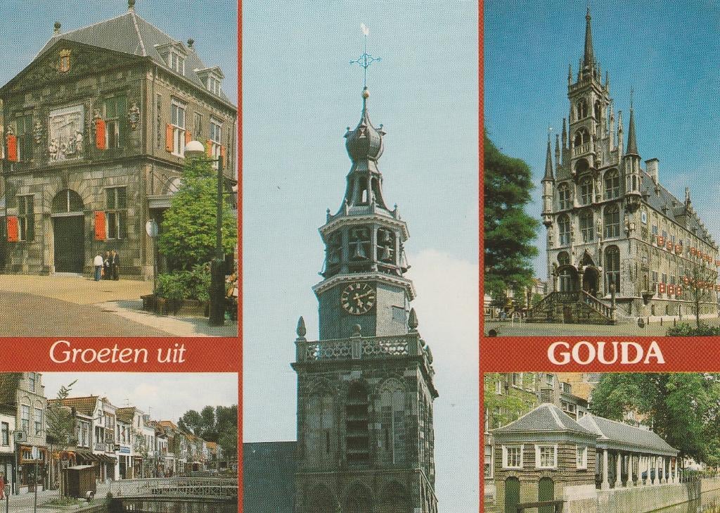 GOUDA Waag Bruggen Kerk Stadhuis Visbank Groeten, Verzenden, 1980 tot heden, Ongelopen, Zuid-Holland