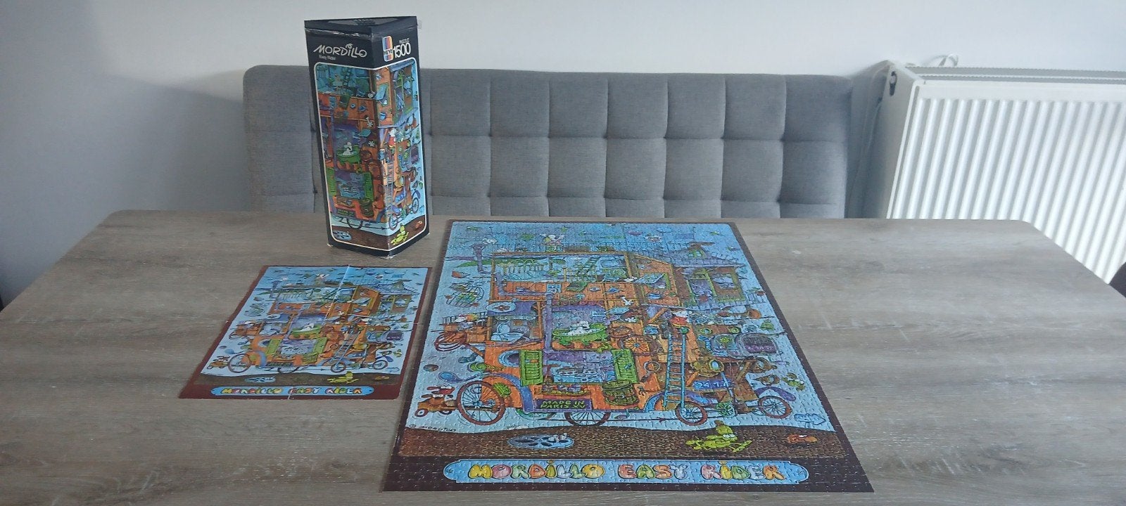 1981 heye mordillo easy rider 1500 puzzle + poster puzzel, Ophalen of Verzenden, 500 t/m 1500 stukjes, Gebruikt, Legpuzzel
