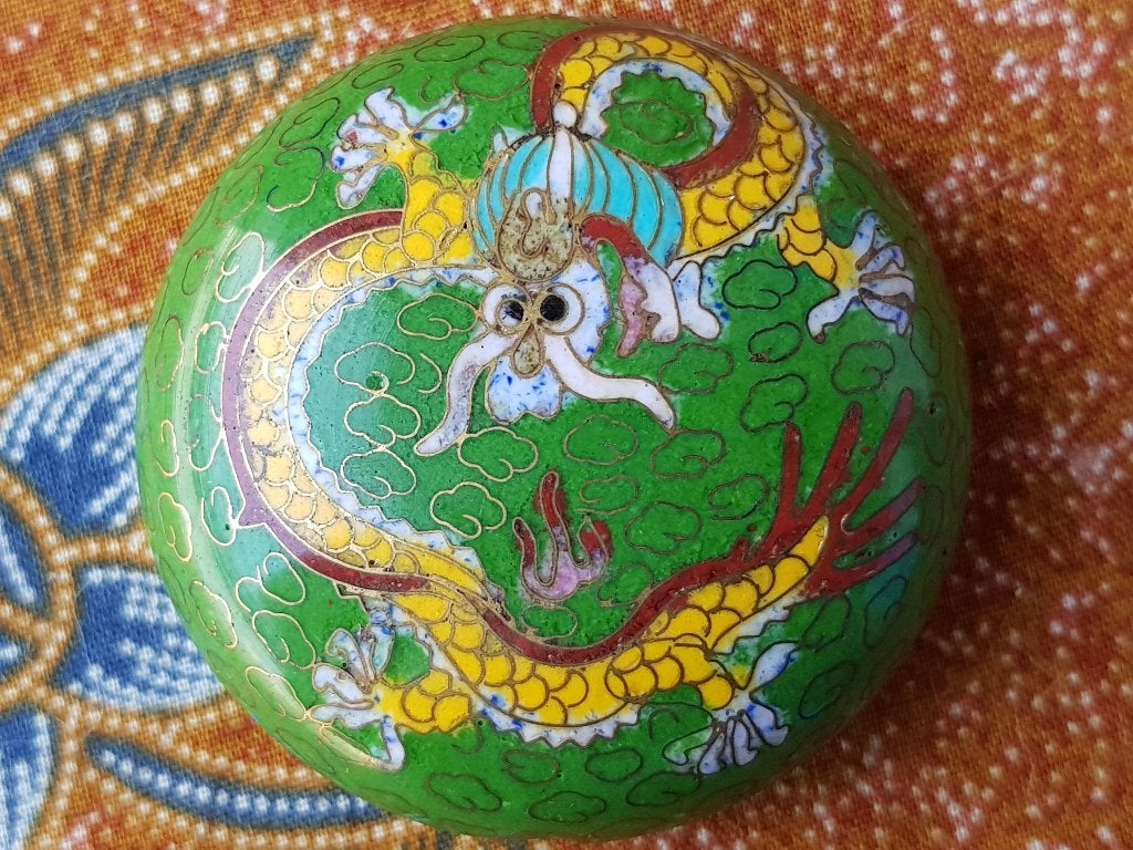 Drie oude Chinese hangers van cloisonne met draken en vogels, Ophalen of Verzenden