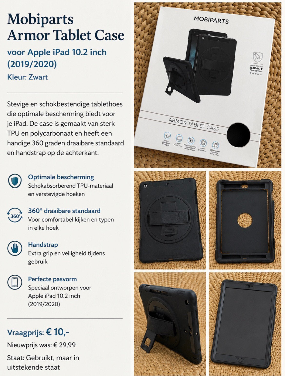 Mobiparts Armor Tablet Case Apple iPad 10.2 (2019/2020) Zwar, 10 inch, Apple iPad, Zwart, Nieuw