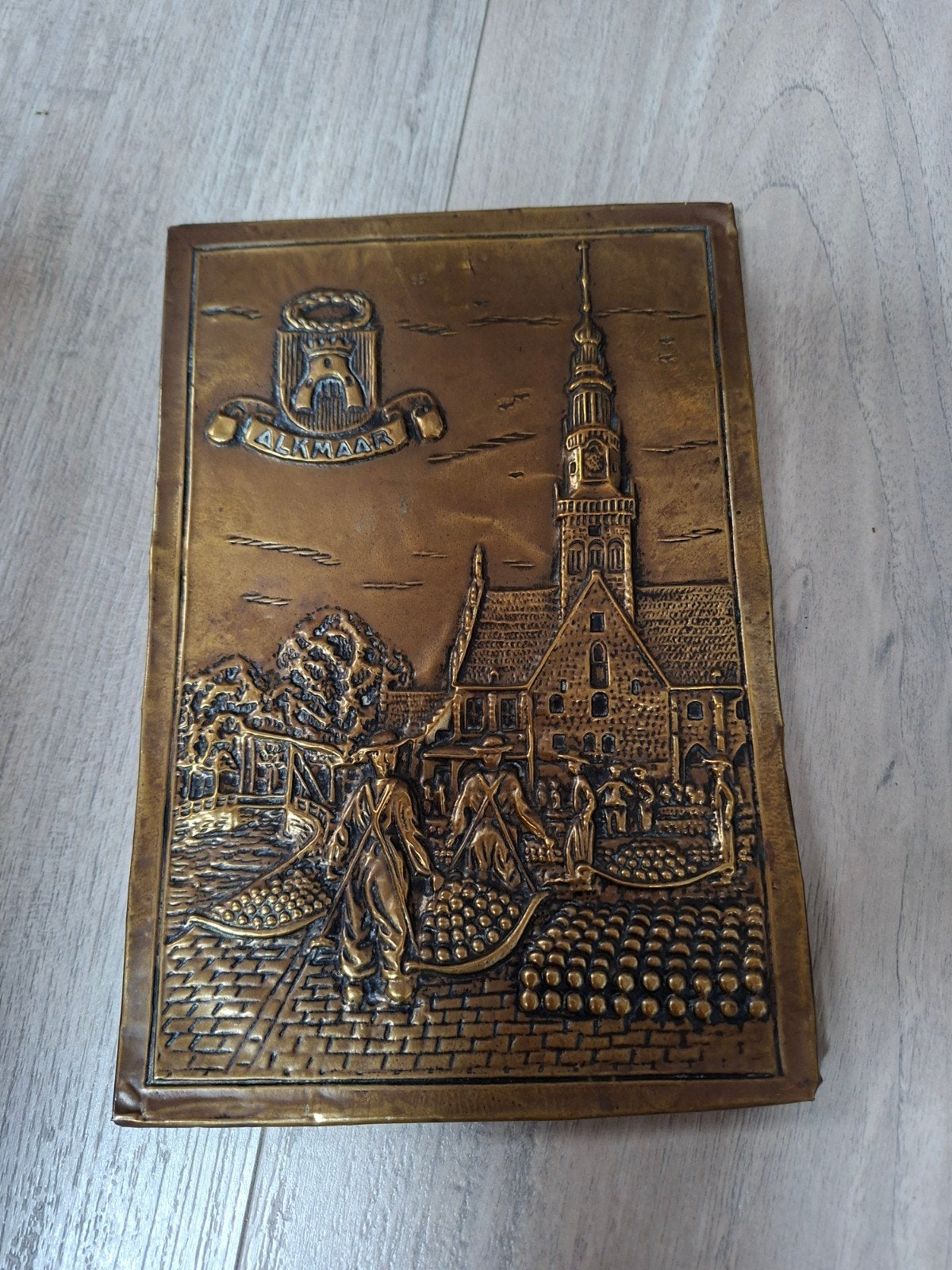 Koperen reliëf Alkmaar Kaasmarkt 23x16 cm, Ophalen of Verzenden