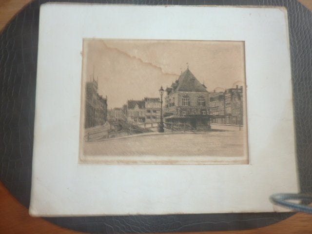 De Waag te Leeuwarden, Ophalen, Ets, Stadsgezicht, 19 cm