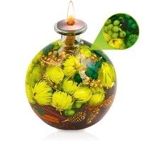 Unieke Glazen Olielamp met Gedroogde Bloemen - Groen & Goud, Groen, Bramengaard, Nieuw, Ophalen of Verzenden