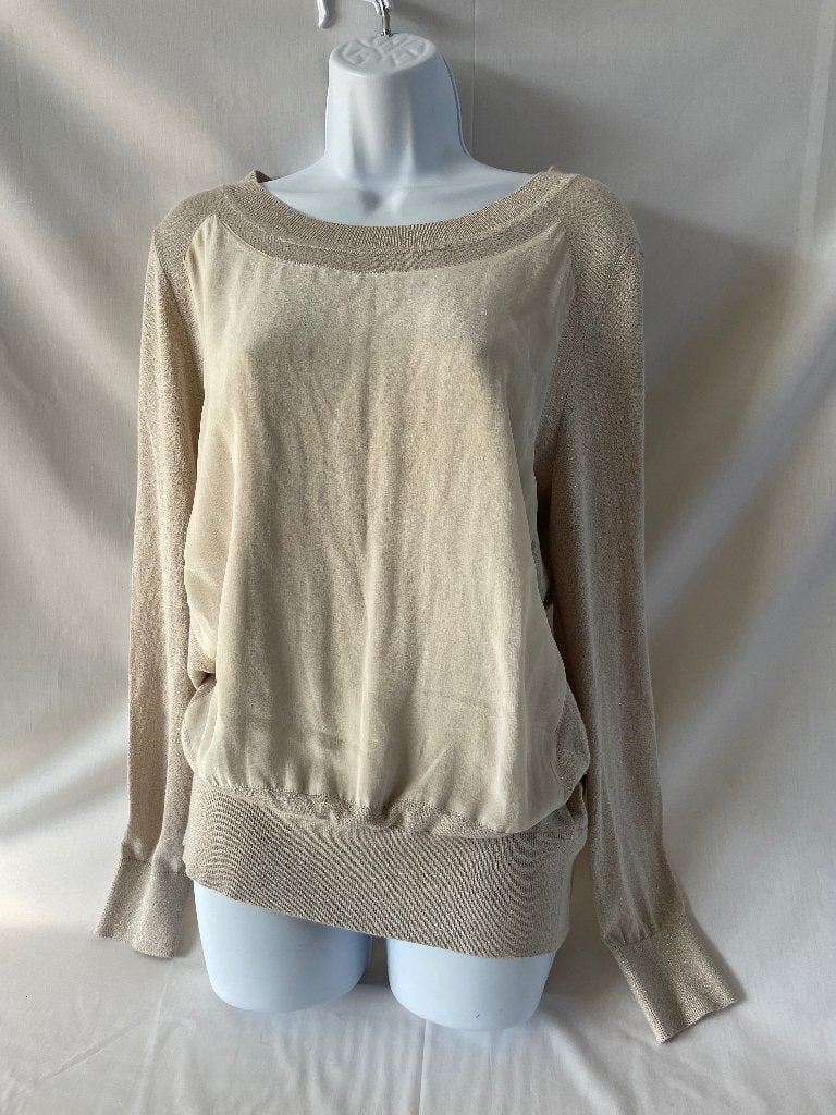 Ted Baker London longsleeve van zijde, maat 42 / Large, Beige, Maat 42/44 (L), Ophalen of Verzenden, Zo goed als nieuw