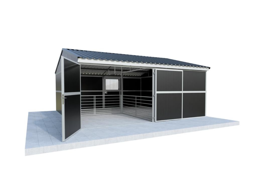Compacte kleinveestal met zadeldak, Weidegang, 4 paarden of pony's of meer