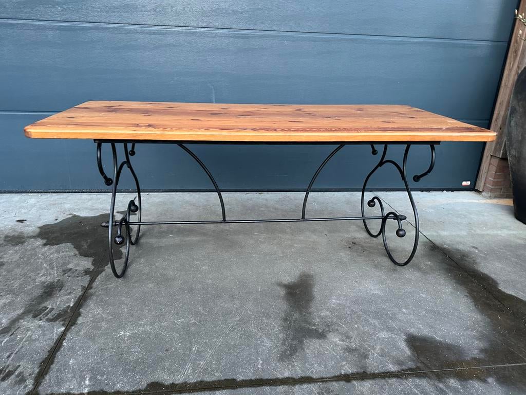 Massief gietijzeren tafel 2m grenen gietijzer tuin tafel, Ophalen of Verzenden, Zo goed als nieuw, Rechthoekig, Hout