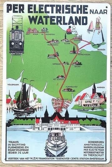 Electrische Trein Tram Waterland NZH Metalen Wandbord, Verzamelen, Verzenden, Nieuw, Tram, Overige typen