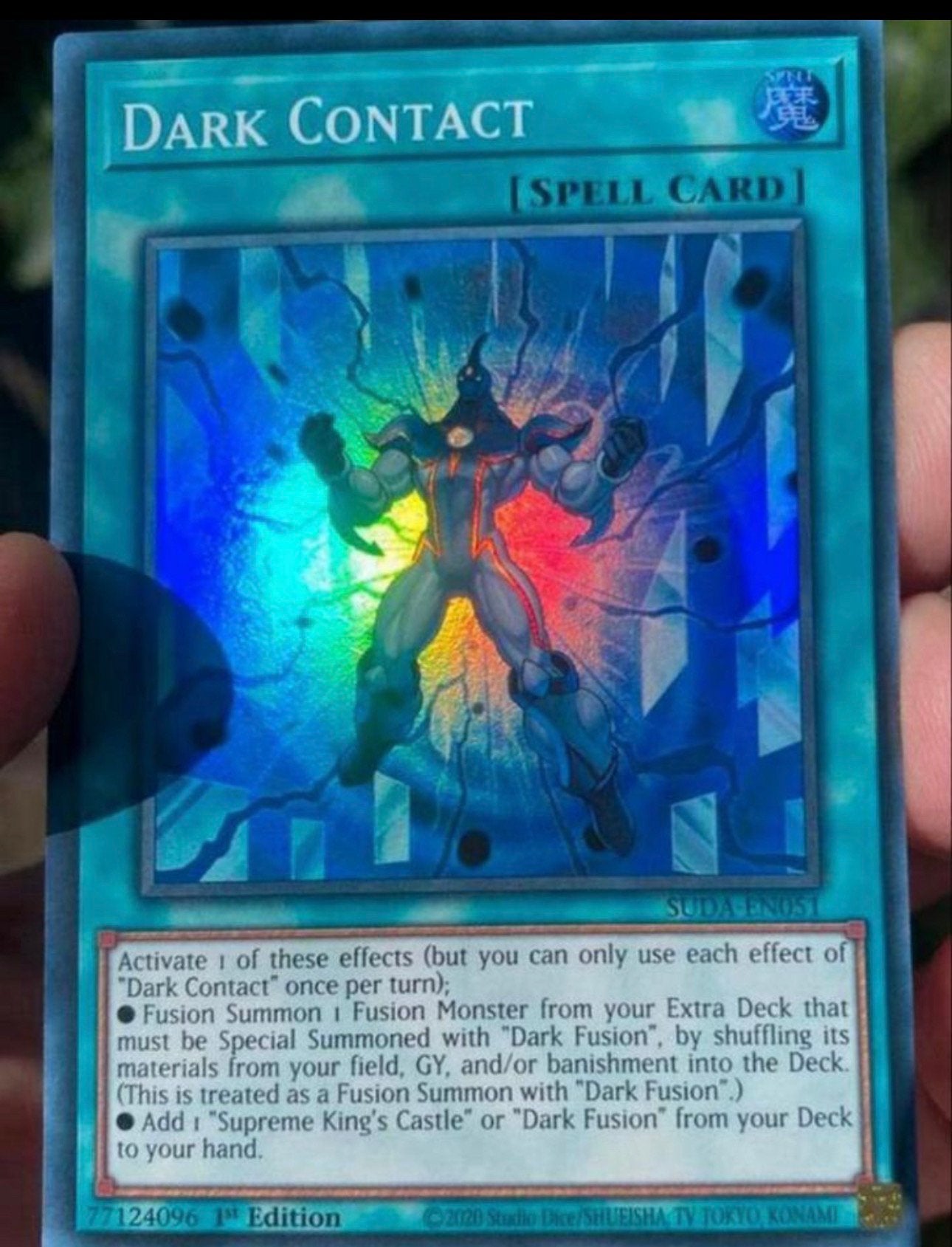 Yu-Gi-Oh! Dark Contact SUDA 1st Edition !, Ophalen of Verzenden, Zo goed als nieuw, Losse kaart, Foil
