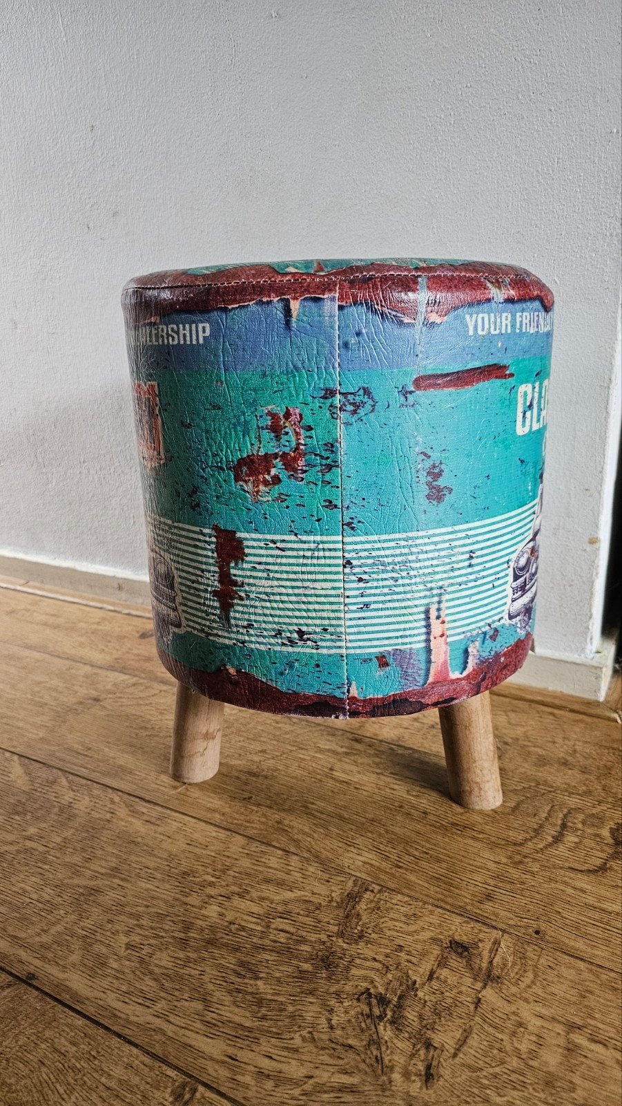 Decoratief krukje vintage look, Ophalen, Minder dan 50 cm, Gebruikt, Rond