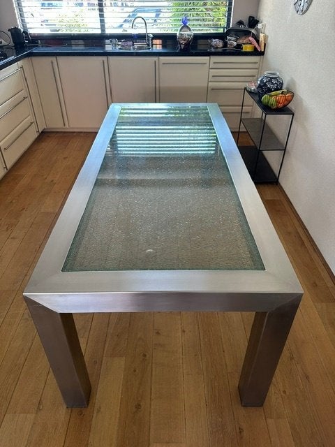 Eettafel  RVS, Huis en Inrichting, Tafels | Eettafels, Ophalen, Overige materialen, 200 cm of meer, 50 tot 100 cm