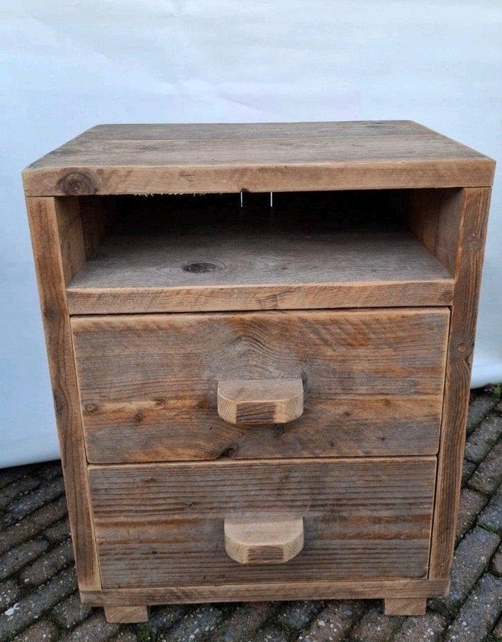 +Landelijk steigerhout nachtkastje, Ophalen of Verzenden, 55 tot 70 cm